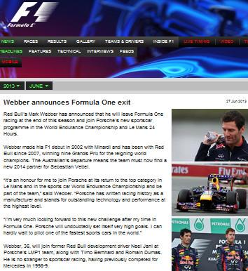 Piloto australiano Mark Webber anunció retiro de la Fórmula 1
