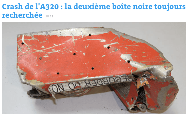 Encuentran vacío el estuche de la segunda caja negra del avión que cayó en Francia