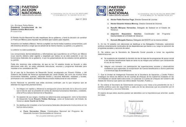Pide Madero a EPN separar a Robles y Duarte por “intervención electoral”