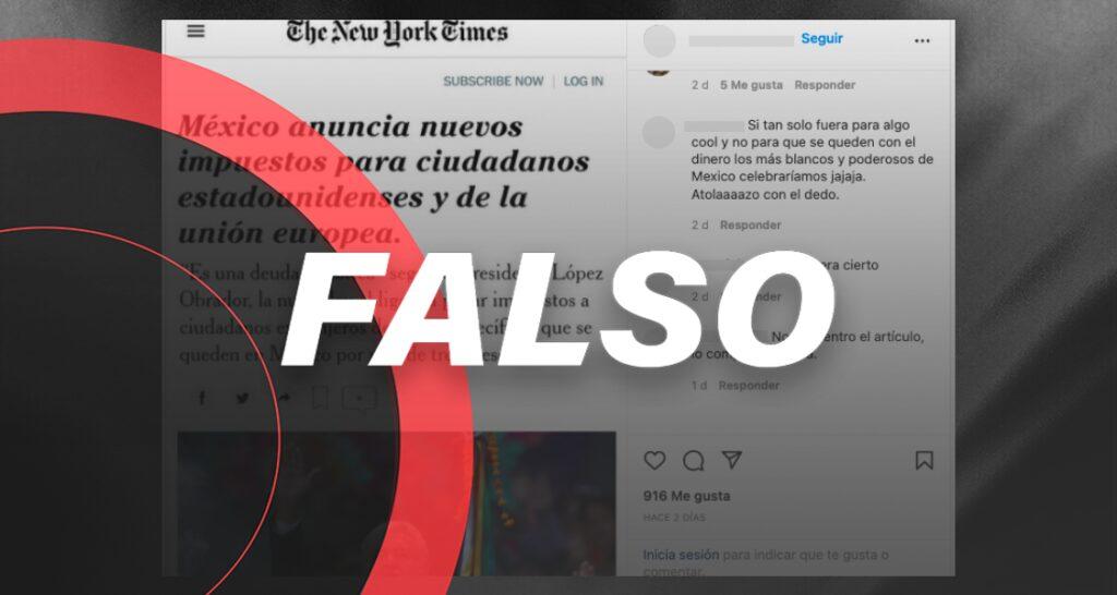 Falso que México anunció “nuevos impuestos” para extranjeros; el NYT no publicó esta nota