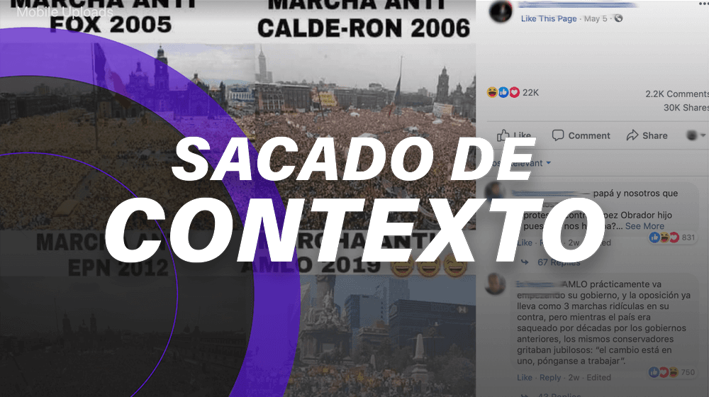 Usuarios comparten fotos sacadas de contexto y datos falsos sobre marchas contra expresidentes y AMLO