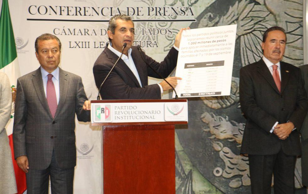 PRI propone quitar dinero público y plurinominales a partidos para ayudar a víctimas del sismo