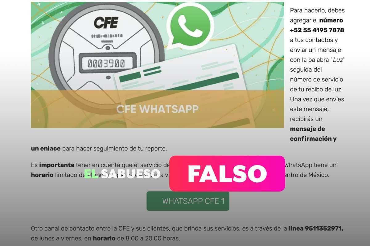 La CFE desmiente desinformación sobre números de WhatsApp