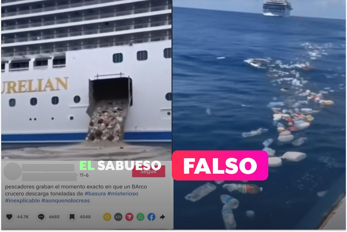 El video de un crucero que derrama toneladas de basura en el mar no es real