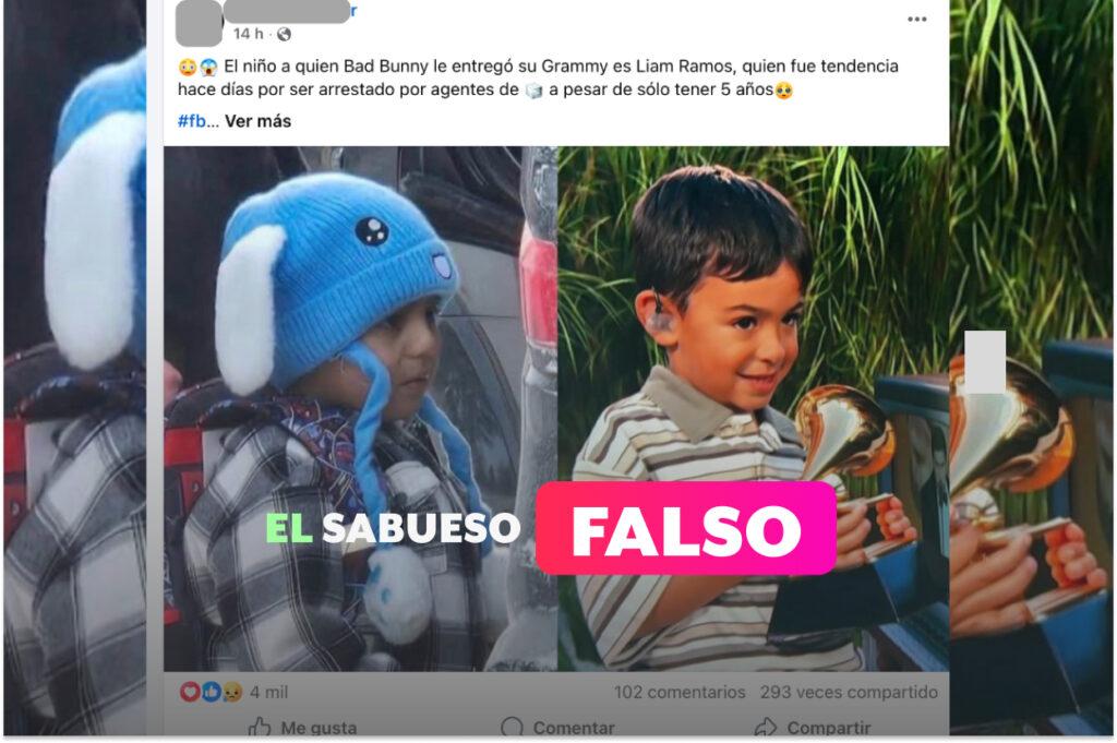 Es falso que Bad Bunny dio su Grammy a Liam Conejo, menor arrestado por ICE en Minnesota