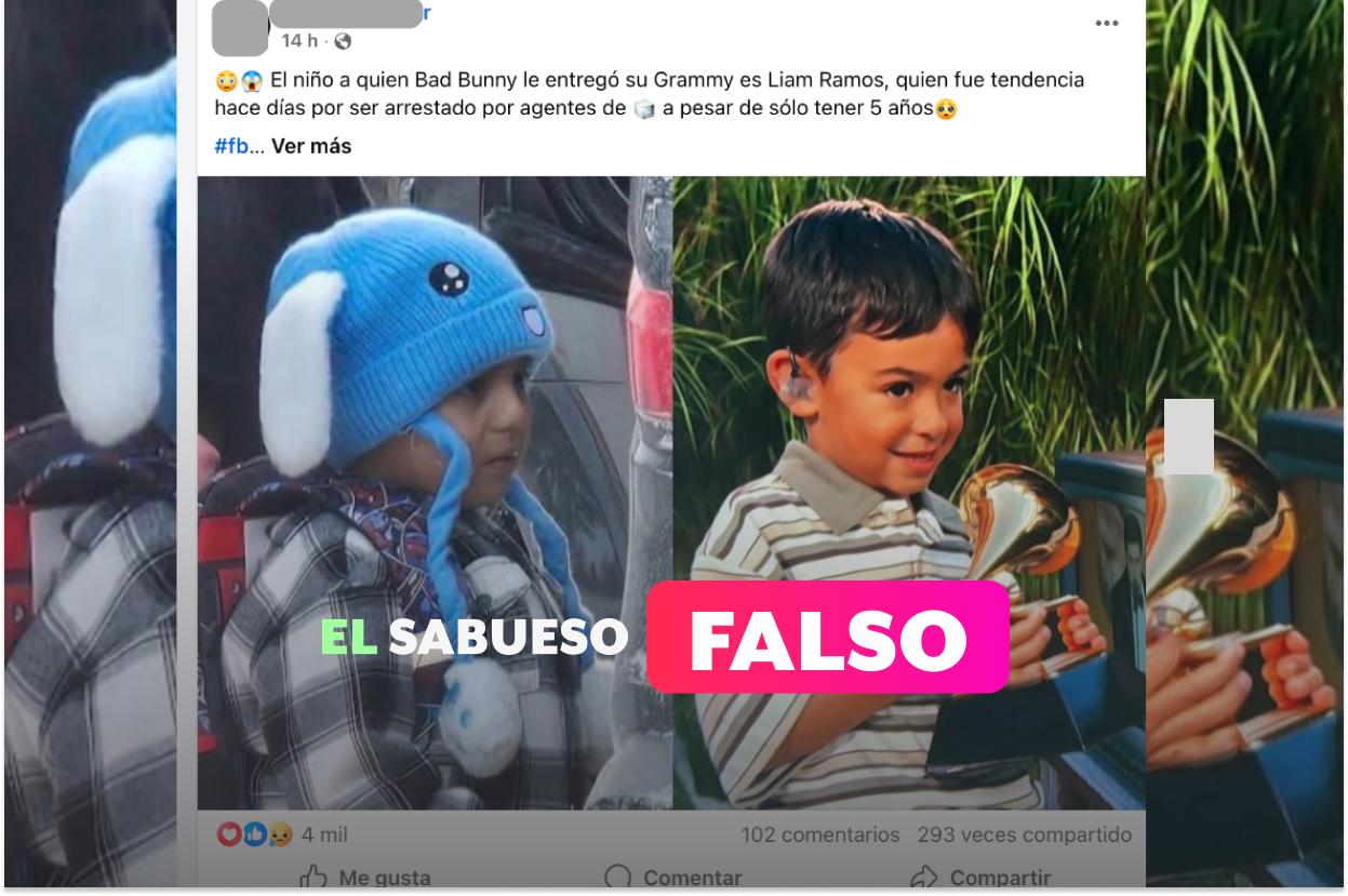 Es falso que Bad Bunny dio su Grammy a Liam Conejo, el menor arrestado por ICE en Minnesota