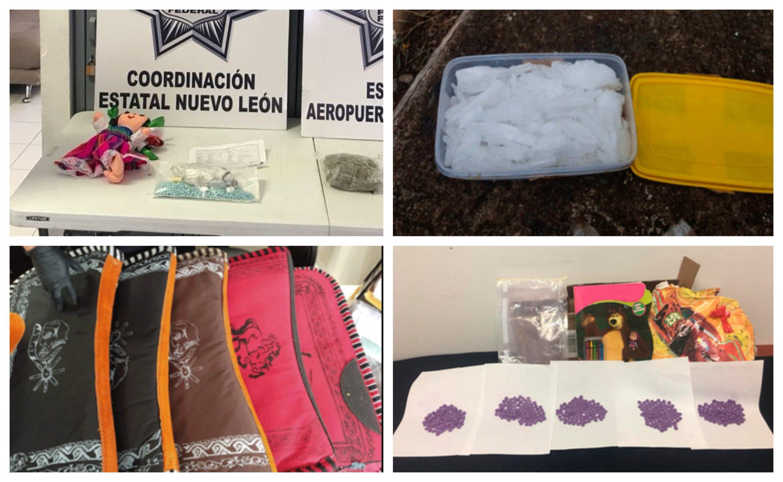 Hallan metanfetaminas, mariguana y cristal en libros, muñecas y tuppers en aeropuertos de México