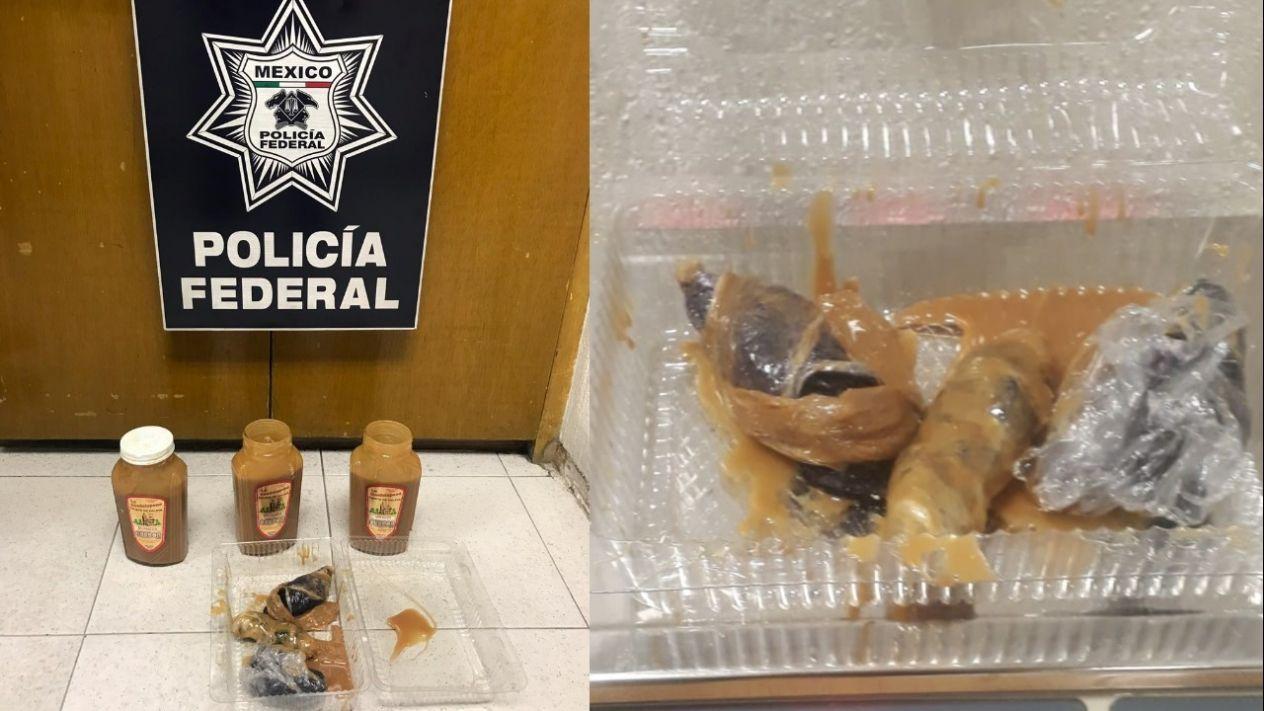 PF halla metanfetamina en frascos de cajeta en el AICM; tenía como destino Texas
