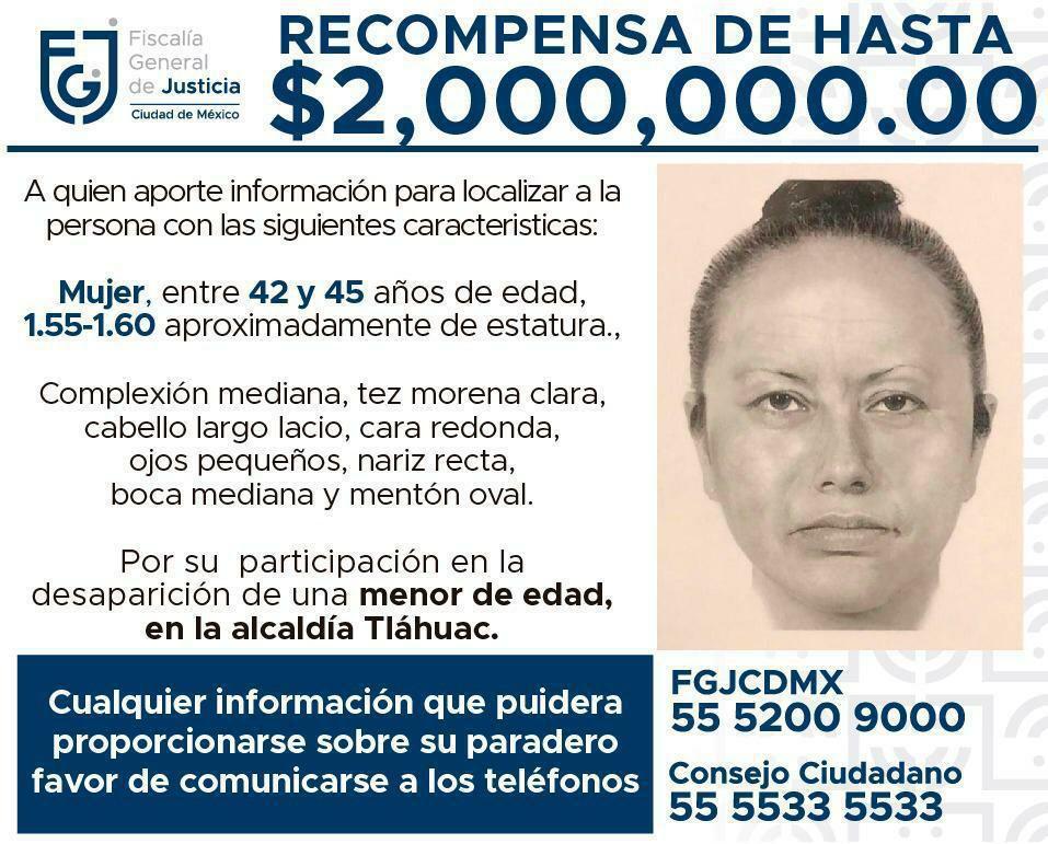 Fiscalía de CDMX presenta retrato hablado de mujer que se llevó a Fátima; indagan a 12 funcionarios