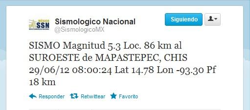 Reportan sismo en Chiapas de magnitud de 5.3