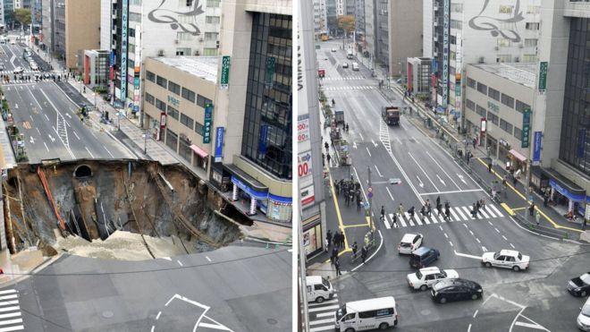 Cómo Japón reparó en sólo dos días el enorme socavón que se había tragado una avenida