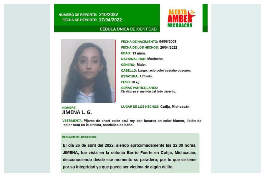 Autoridades buscan a Jimena, de 13 años, desaparecida en una zona de Michoacán considerada de alto riesgo