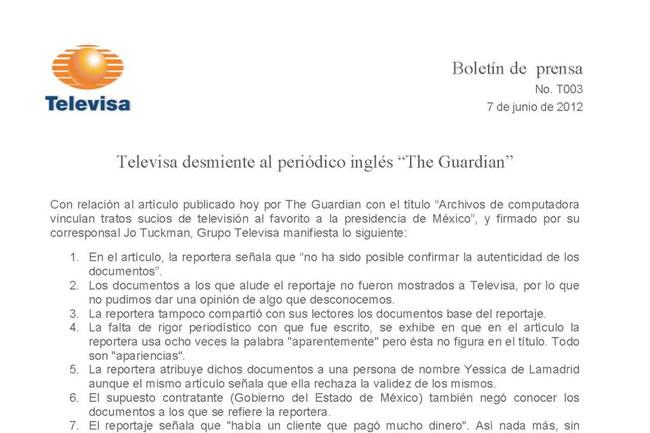 Televisa responde a The Guardian