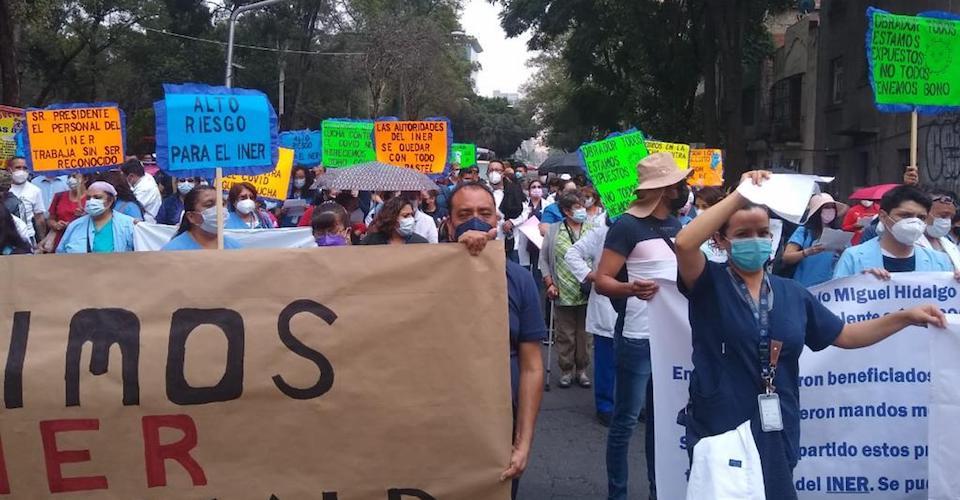 Personal del INER protesta por falta de bono COVID y premios a directivos