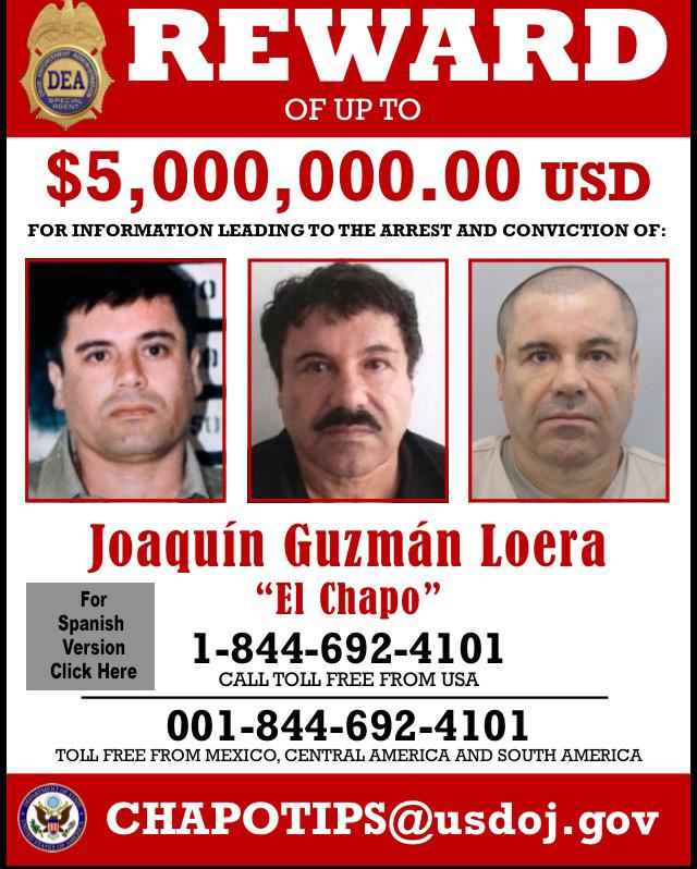 DEA pide que le envíen “chapotips” para tratar de capturar a Joaquín Guzmán Loera