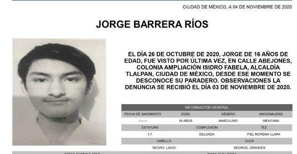 Ya apareció Jorge, estudiante de prepa 5 que estuvo desaparecido, informan familiares y autoridades