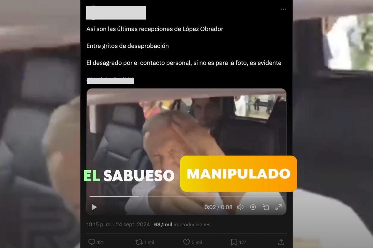 ¿Le dan un manotazo a AMLO mientras le gritan dictador? No, el audio está manipulado