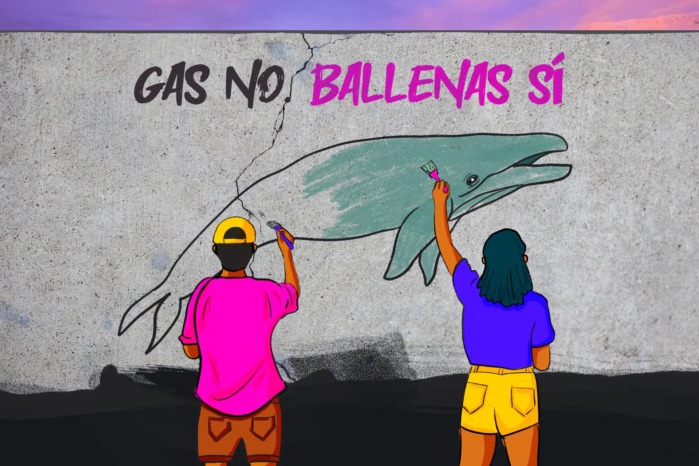 Murales para salvar ballenas: artistas denuncian con su trabajo la amenaza del Proyecto Saguaro