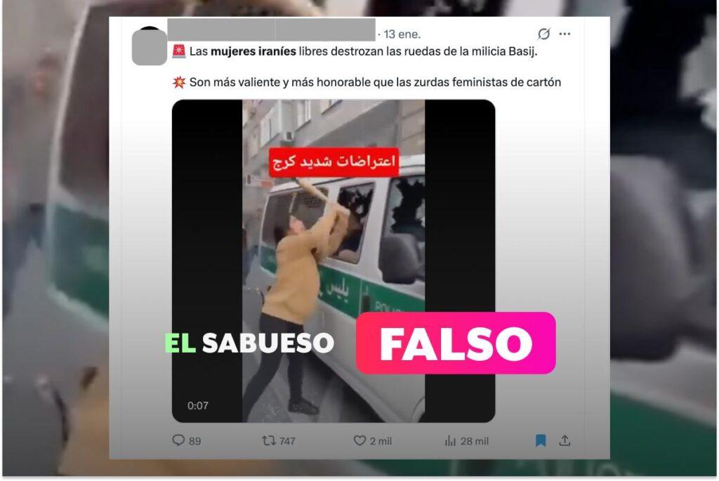 El video de mujeres iraníes rompiendo vidrios de un vehículo Basij fue generado con IA