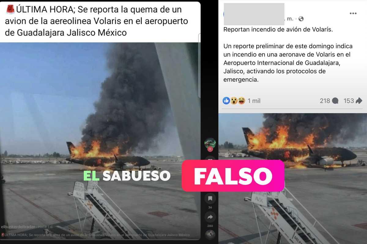 Esta imagen de un avión incendiado en el aeropuerto de Guadalajara está hecha con IA