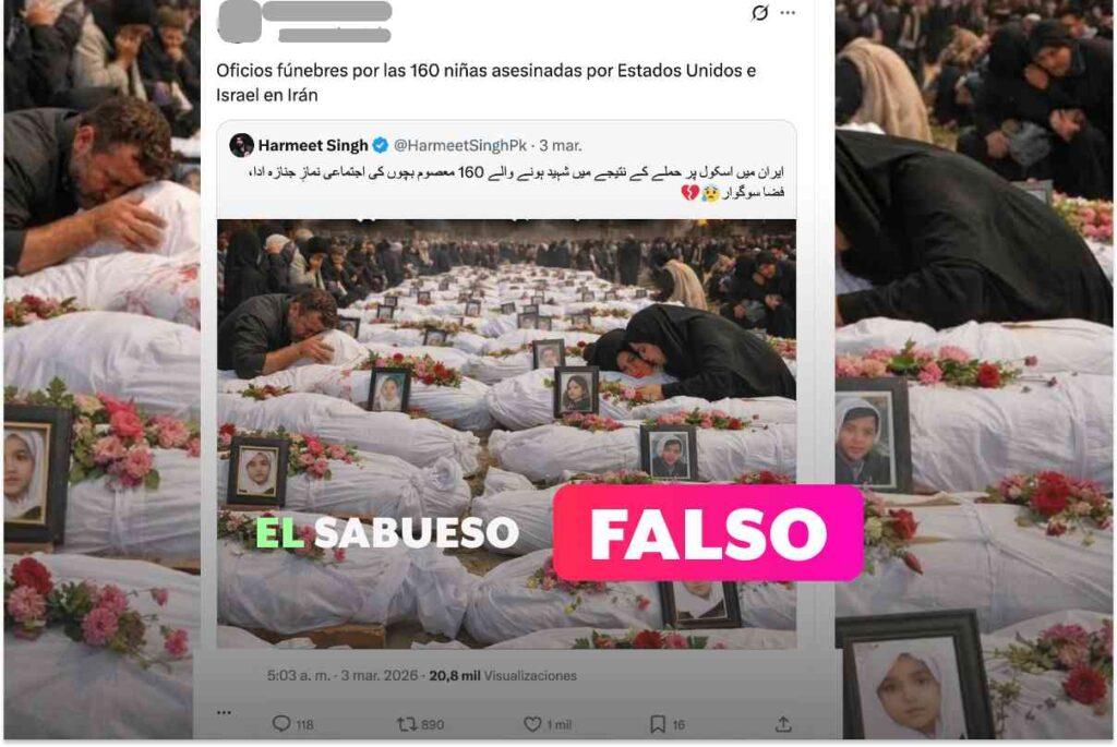 Esta imagen del supuesto funeral de niñas fallecidas en un bombardeo a su escuela en Irán se creó con IA